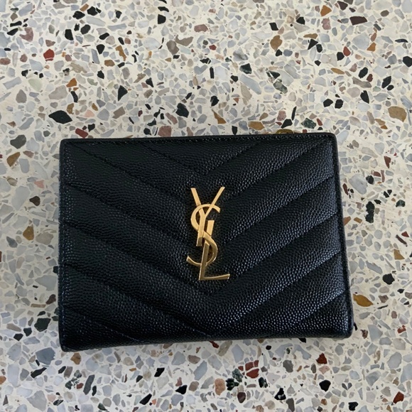 Saint Laurent Handbags - Saint Laurent Monogram YSL Black Grained Leather Ziptop Wallet